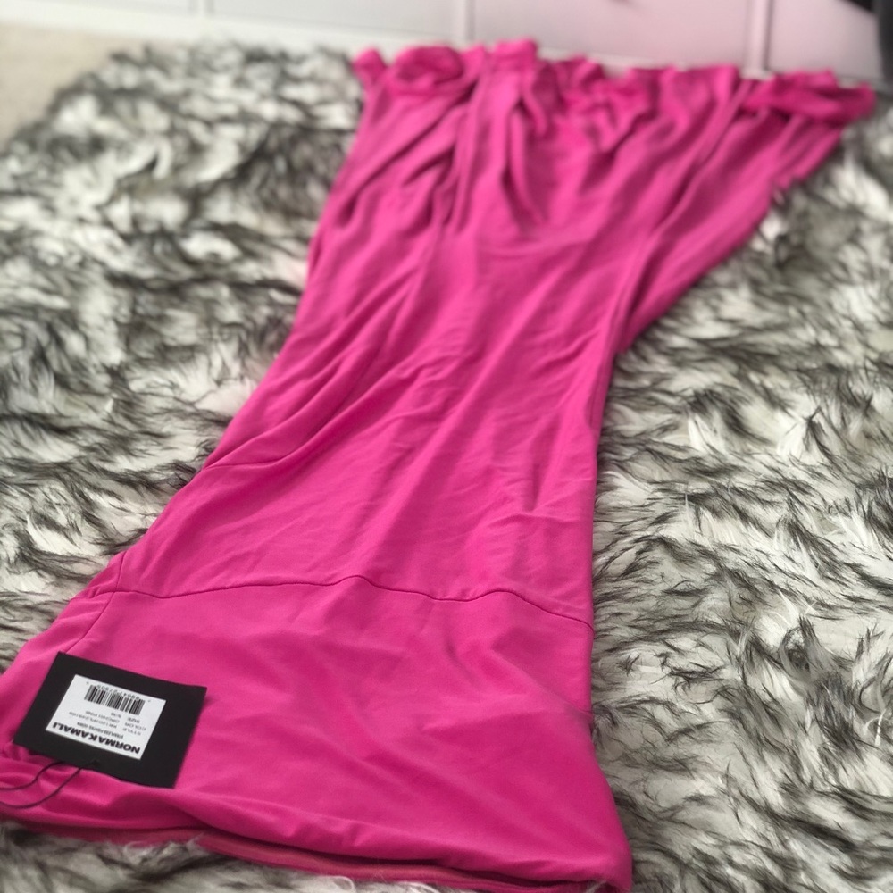 Hot pink strapless fishtail gown